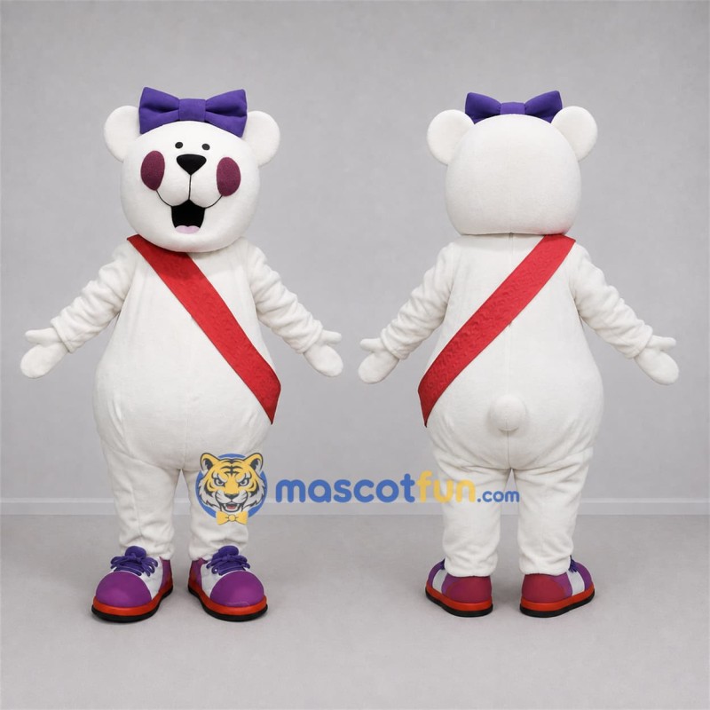 Custom White and Purple Teddy Bear Mascot Costume Adult Full Body Suit for Birthday Parties Custom White and Purple Teddy Bear Mascot Costume Adult Full Body Suit for Birthday Parties