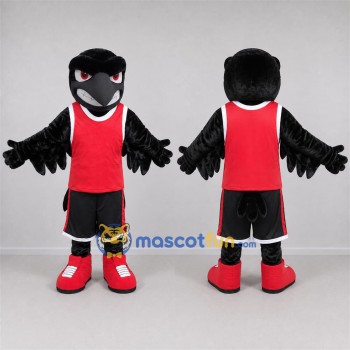 Custom Black and Red Raven Mascot Costume Adult Full Body Suit for Sports Events