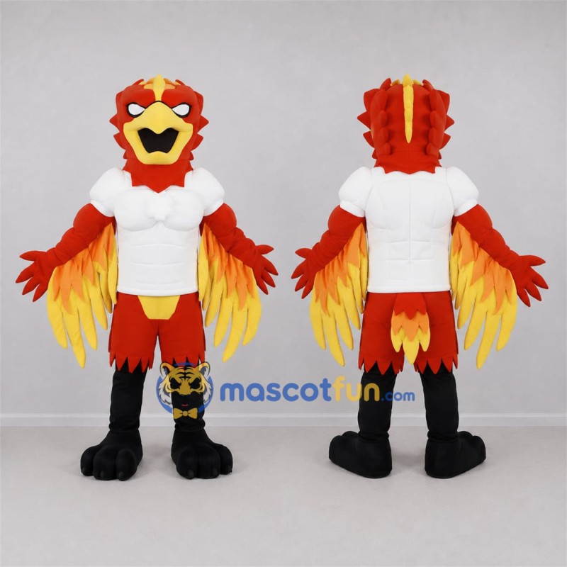 Custom Red and Yellow Phoenix Mascot Costume Adult Full Body Suit for Fantasy Events Custom Red and Yellow Phoenix Mascot Costume Adult Full Body Suit for Fantasy Events