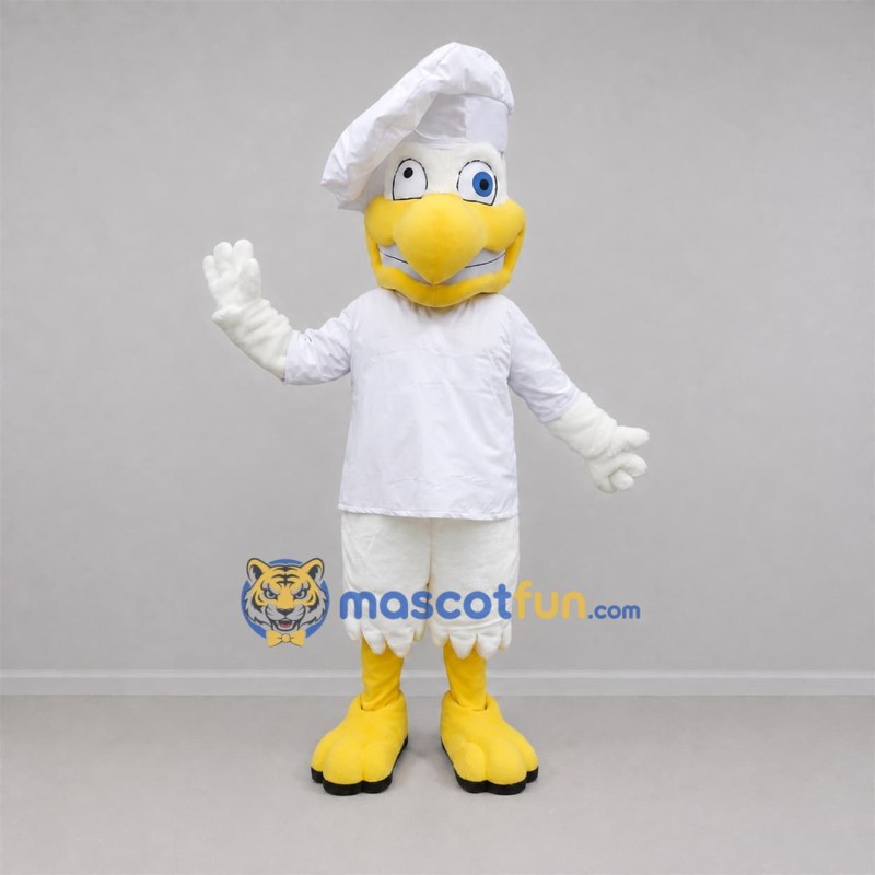 Custom White and Yellow Chef Chicken Mascot Costume Adult Full Body Suit for Food Festivals Custom White and Yellow Chef Chicken Mascot Costume Adult Full Body Suit for Food Festivals