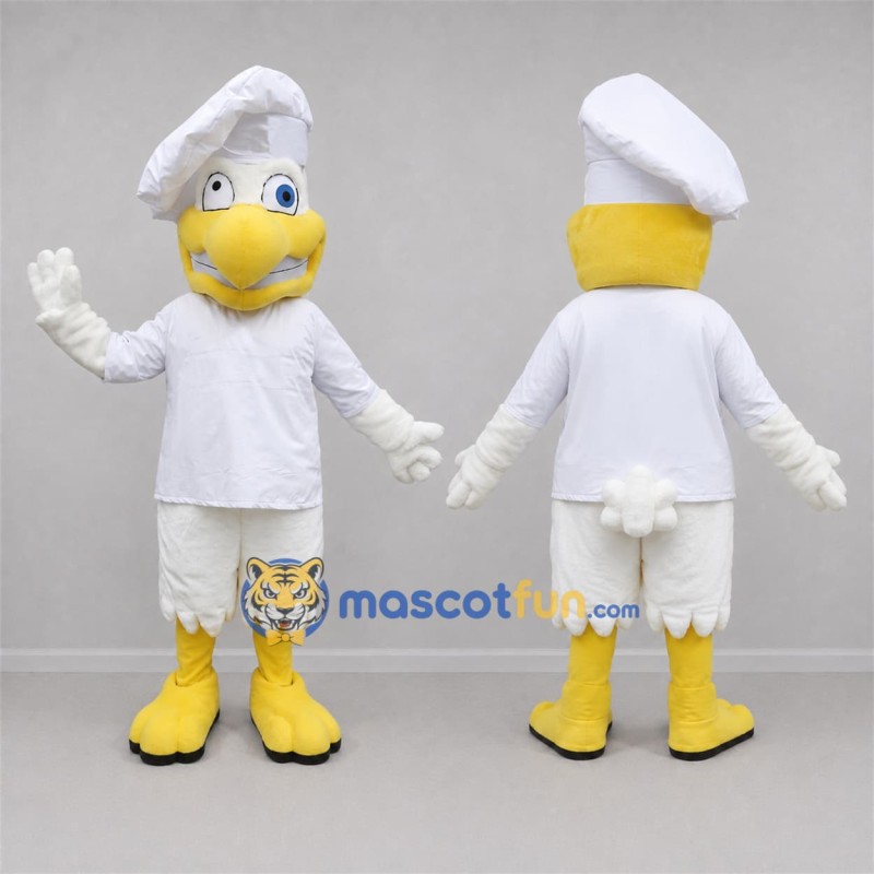 Custom White and Yellow Chef Chicken Mascot Costume Adult Full Body Suit for Food Festivals Custom White and Yellow Chef Chicken Mascot Costume Adult Full Body Suit for Food Festivals