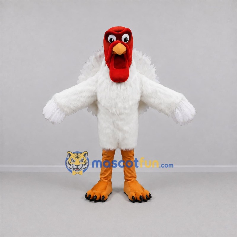 Custom White and Red Turkey Mascot Costume Adult Full Body Suit for Thanksgiving Events Custom White and Red Turkey Mascot Costume Adult Full Body Suit for Thanksgiving Events