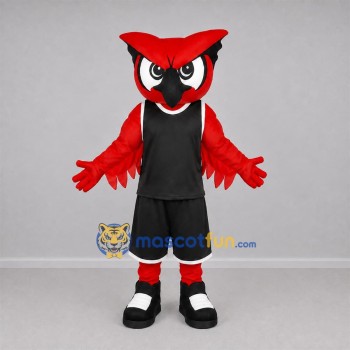 Custom Red and Black Owl Mascot Costume Adult Full Body Suit for Sports Events
