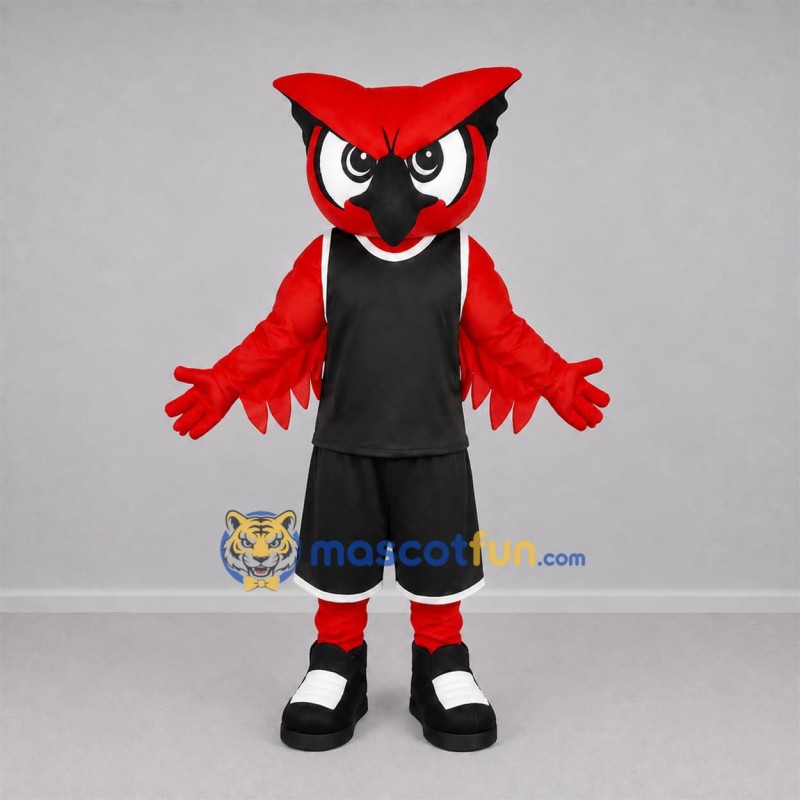 Custom Red and Black Owl Mascot Costume Adult Full Body Suit for Sports Events