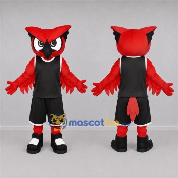 Custom Red and Black Owl Mascot Costume Adult Full Body Suit for Sports Events