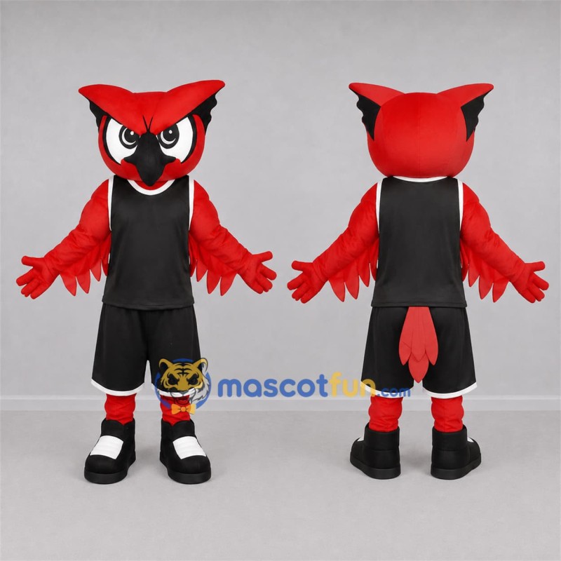 Custom Red and Black Owl Mascot Costume Adult Full Body Suit for Sports Events