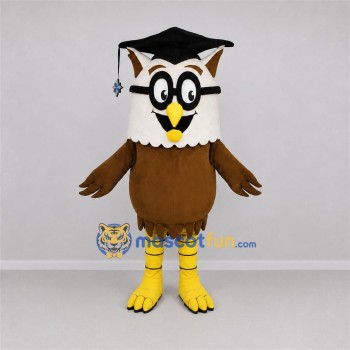 Custom Brown and White Graduate Owl Mascot Costume Adult Full Body Suit for Graduation Events Custom Brown and White Graduate Owl Mascot Costume Adult Full Body Suit for Graduation Events