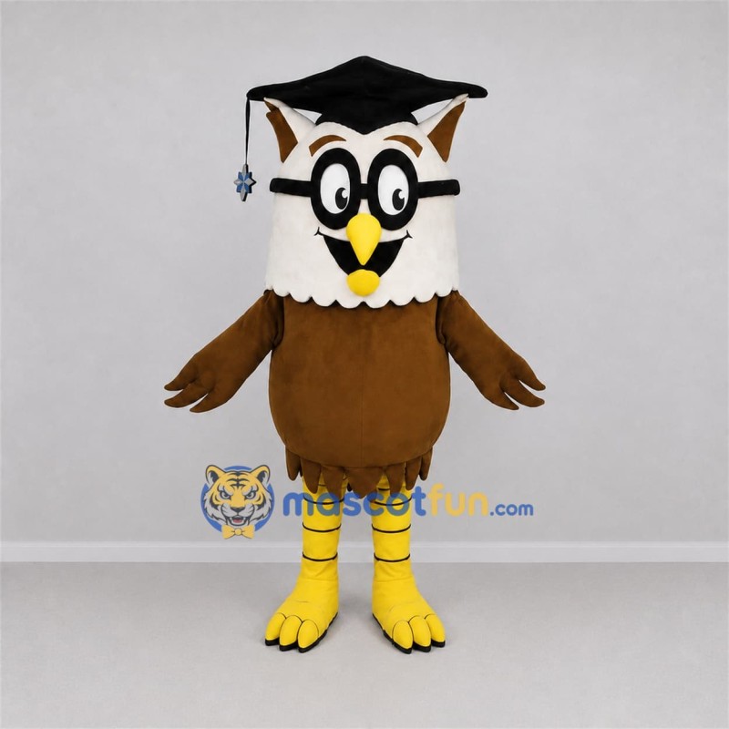 Custom Brown and White Graduate Owl Mascot Costume Adult Full Body Suit for Graduation Events Custom Brown and White Graduate Owl Mascot Costume Adult Full Body Suit for Graduation Events