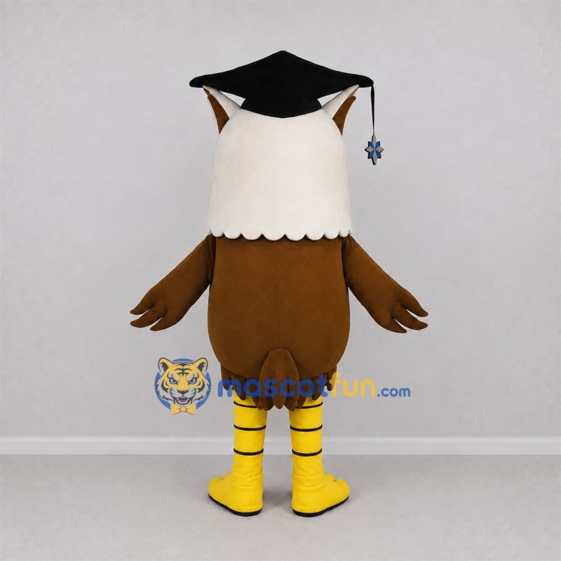 Custom Brown and White Graduate Owl Mascot Costume Adult Full Body Suit for Graduation Events Custom Brown and White Graduate Owl Mascot Costume Adult Full Body Suit for Graduation Events