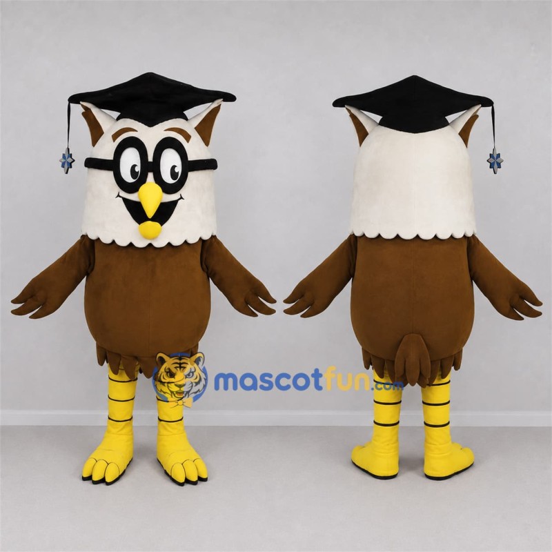 Custom Brown and White Graduate Owl Mascot Costume Adult Full Body Suit for Graduation Events Custom Brown and White Graduate Owl Mascot Costume Adult Full Body Suit for Graduation Events