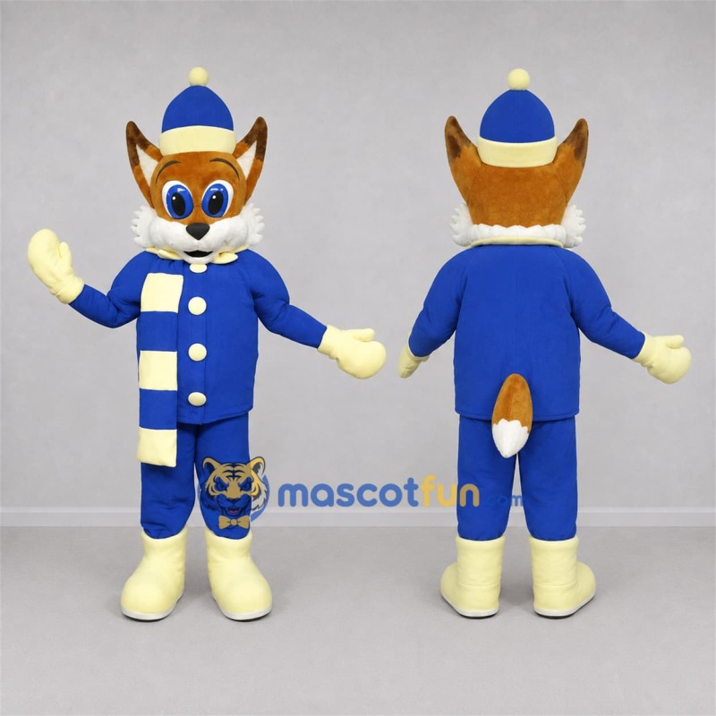 Custom Orange and Blue Fox Mascot Costume Adult Full Body Suit for Winter Events Custom Orange and Blue Fox Mascot Costume Adult Full Body Suit for Winter Events