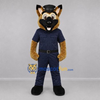 Custom Tan and Navy Blue Police Dog Mascot Costume Adult Full Body Suit for Community Events Custom Tan and Navy Blue Police Dog Mascot Costume Adult Full Body Suit for Community Events