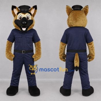 Custom Tan and Navy Blue Police Dog Mascot Costume Adult Full Body Suit for Community Events