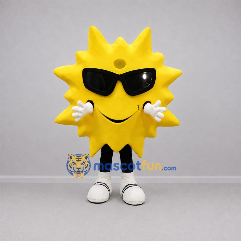 Custom Yellow and Black Sun Mascot Costume Adult Full Body Suit for Summer Events Custom Yellow and Black Sun Mascot Costume Adult Full Body Suit for Summer Events