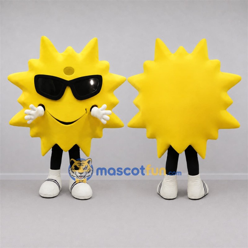 Custom Yellow and Black Sun Mascot Costume Adult Full Body Suit for Summer Events Custom Yellow and Black Sun Mascot Costume Adult Full Body Suit for Summer Events