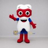 Custom White and Red Superhero Tooth Mascot Costume Adult Full Body Suit for Dental Events Custom White and Red Superhero Tooth Mascot Costume Adult Full Body Suit for Dental Events