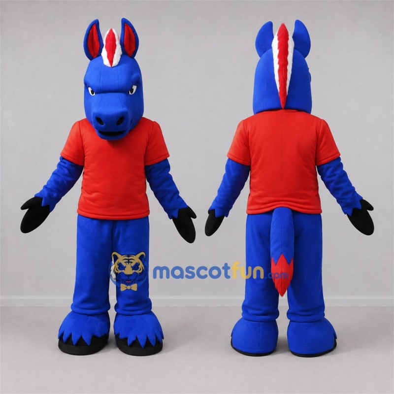 Custom Blue and Red Donkey Mascot Costume Adult Full Body Suit for School Events Custom Blue and Red Donkey Mascot Costume Adult Full Body Suit for School Events