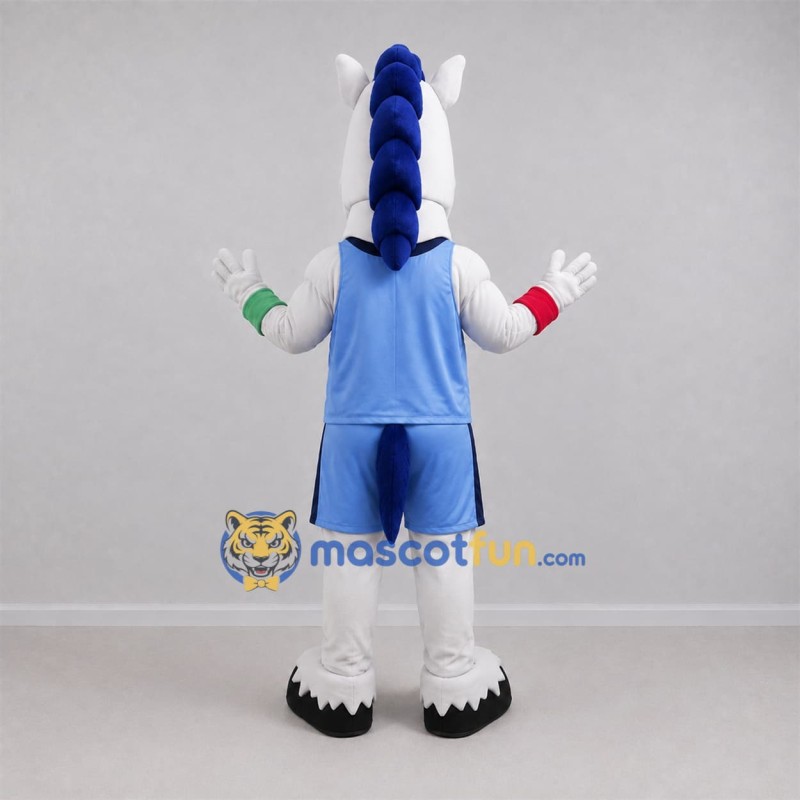 Custom White and Blue Horse Mascot Costume Adult Full Body Suit for Sports Events Custom White and Blue Horse Mascot Costume Adult Full Body Suit for Sports Events