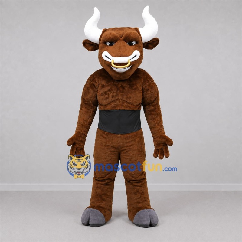 Custom Brown and White Bull Mascot Costume Adult Full Body Suit for Sports Events Custom Brown and White Bull Mascot Costume Adult Full Body Suit for Sports Events