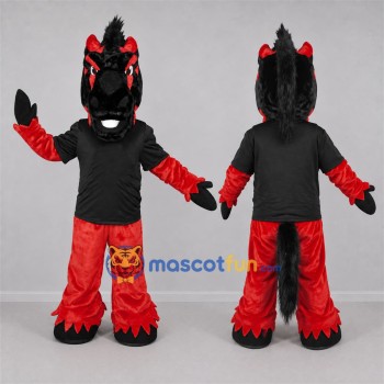 Custom Black and Red Horse Mascot Costume Adult Full Body Suit for Sports Events