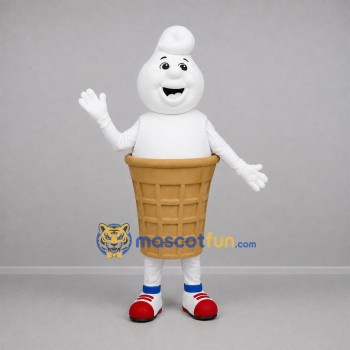 Custom White and Tan Ice Cream Cone Mascot Costume Adult Full Body Suit for Food Festivals Custom White and Tan Ice Cream Cone Mascot Costume Adult Full Body Suit for Food Festivals