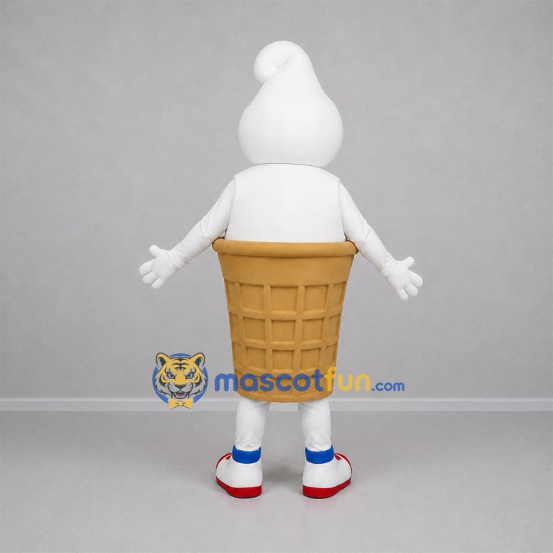 Custom White and Tan Ice Cream Cone Mascot Costume Adult Full Body Suit for Food Festivals Custom White and Tan Ice Cream Cone Mascot Costume Adult Full Body Suit for Food Festivals