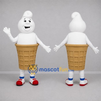 Custom White and Tan Ice Cream Cone Mascot Costume Adult Full Body Suit for Food Festivals