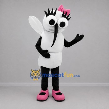 Custom White and Black Mosquito Mascot Costume Adult Full Body Suit for Science Events Custom White and Black Mosquito Mascot Costume Adult Full Body Suit for Science Events