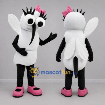Custom White and Black Mosquito Mascot Costume Adult Full Body Suit for Science Events