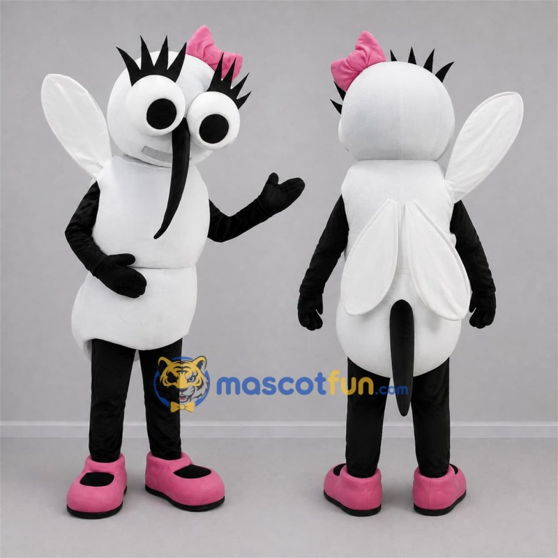 Custom White and Black Mosquito Mascot Costume Adult Full Body Suit for Science Events