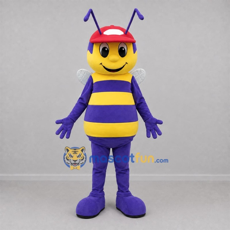 Custom Yellow and Purple Bee Mascot Costume Adult Full Body Suit for Garden Events Custom Yellow and Purple Bee Mascot Costume Adult Full Body Suit for Garden Events