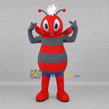Custom Red and Gray Bee Mascot Costume Adult Full Body Suit for Garden Events Custom Red and Gray Bee Mascot Costume Adult Full Body Suit for Garden Events