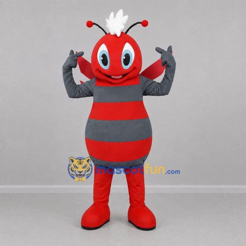 Custom Red and Gray Bee Mascot Costume Adult Full Body Suit for Garden Events Custom Red and Gray Bee Mascot Costume Adult Full Body Suit for Garden Events