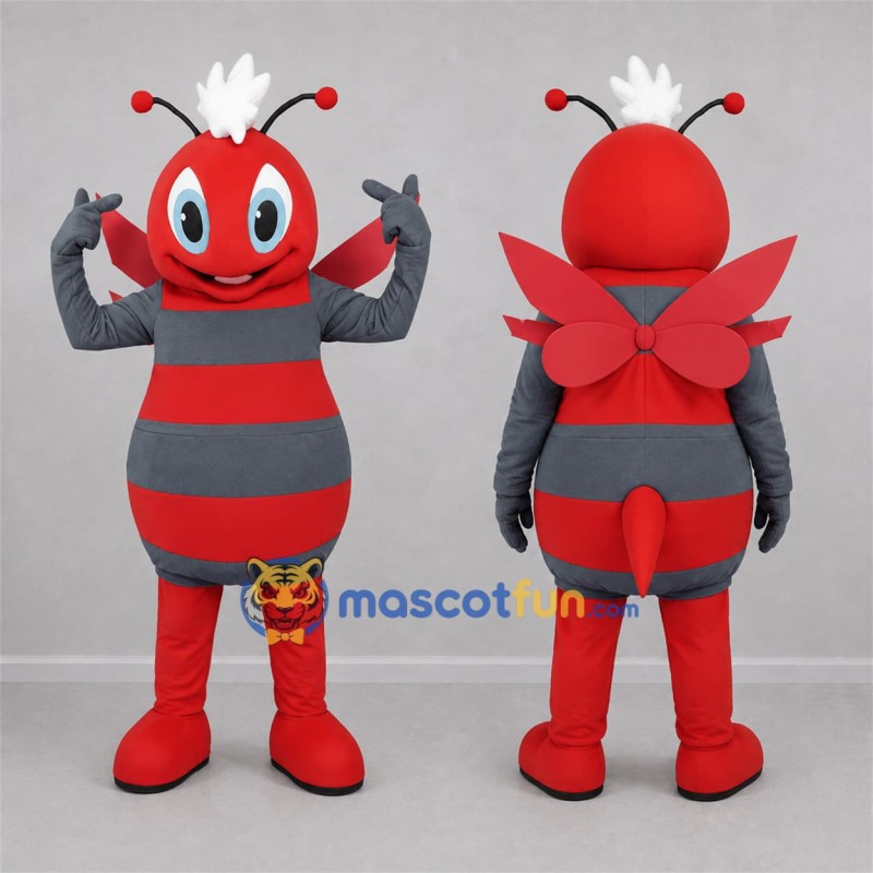 Custom Red and Gray Bee Mascot Costume Adult Full Body Suit for Garden Events Custom Red and Gray Bee Mascot Costume Adult Full Body Suit for Garden Events