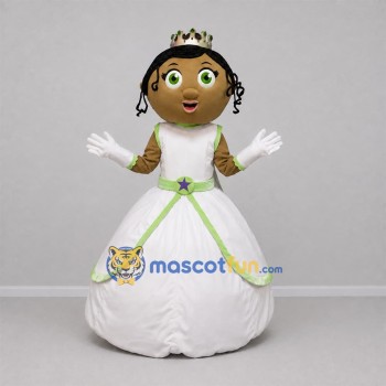 Custom White and Light Green Princess Mascot Costume Adult Full Body Suit for Storytelling Events Custom White and Light Green Princess Mascot Costume Adult Full Body Suit for Storytelling Events