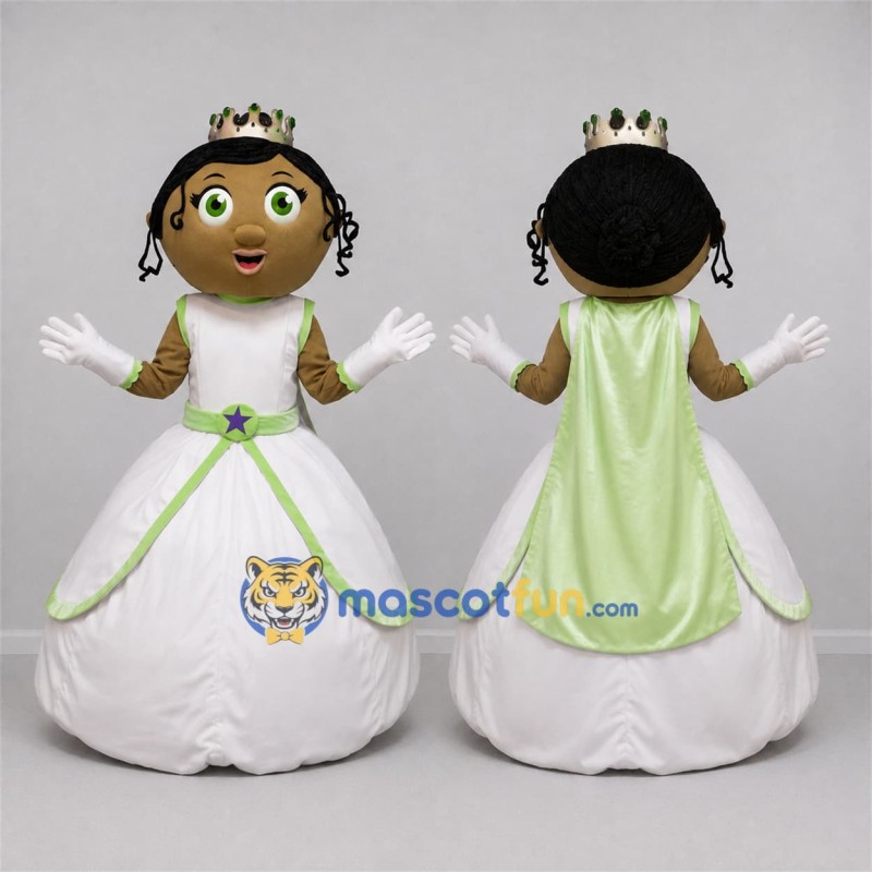 Custom White and Light Green Princess Mascot Costume Adult Full Body Suit for Storytelling Events Custom White and Light Green Princess Mascot Costume Adult Full Body Suit for Storytelling Events