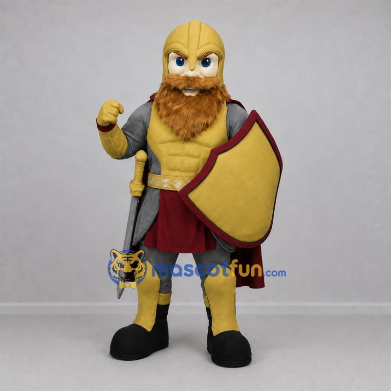 Custom Gold and Burgundy Knight Mascot Costume Adult Full Body Suit for Medieval Events Custom Gold and Burgundy Knight Mascot Costume Adult Full Body Suit for Medieval Events