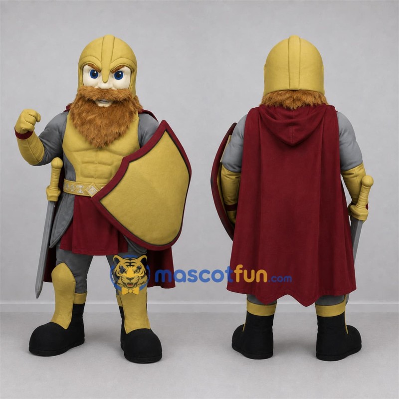 Custom Gold and Burgundy Knight Mascot Costume Adult Full Body Suit for Medieval Events Custom Gold and Burgundy Knight Mascot Costume Adult Full Body Suit for Medieval Events