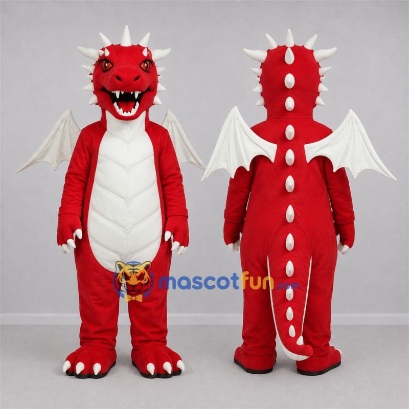 Custom Red and White Dragon Mascot Costume Adult Full Body Suit for Fantasy Events Custom Red and White Dragon Mascot Costume Adult Full Body Suit for Fantasy Events