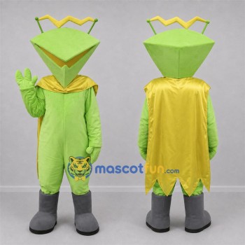 Custom Lime Green and Gold Alien Mascot Costume Adult Full Body Suit for Space Events