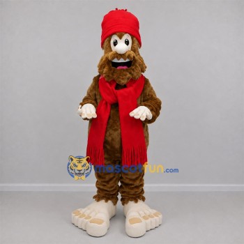 Custom Brown and Red Bigfoot Mascot Costume Adult Full Body Suit for Winter Events Custom Brown and Red Bigfoot Mascot Costume Adult Full Body Suit for Winter Events
