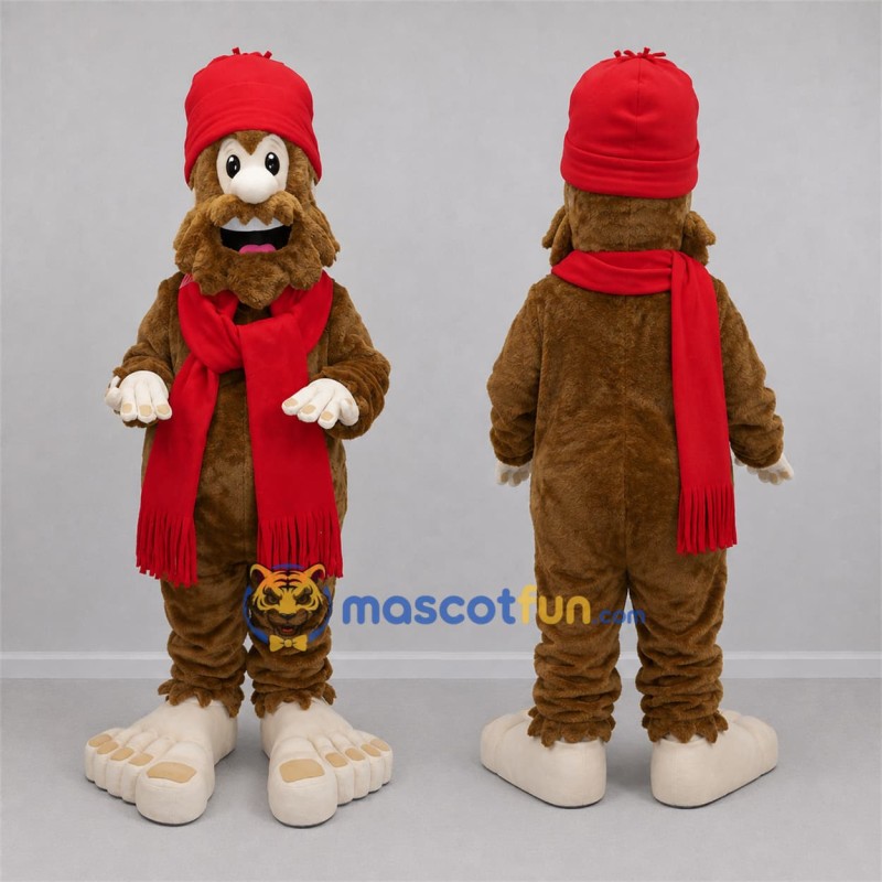 Custom Brown and Red Bigfoot Mascot Costume Adult Full Body Suit for Winter Events Custom Brown and Red Bigfoot Mascot Costume Adult Full Body Suit for Winter Events