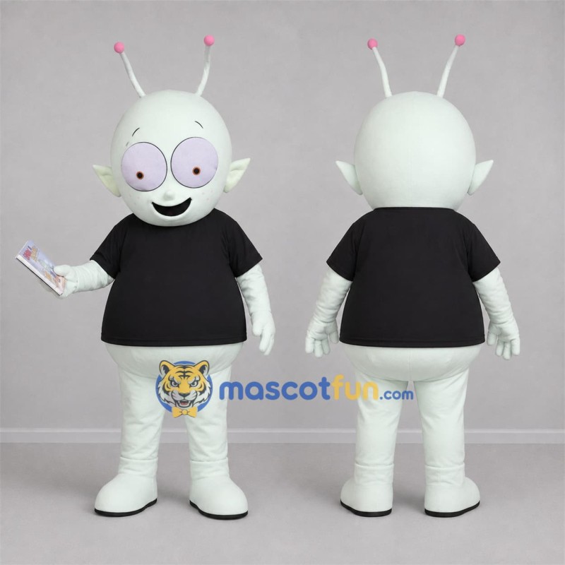 Custom Pale Green and Black Alien Mascot Costume Adult Full Body Suit for Space Events Custom Pale Green and Black Alien Mascot Costume Adult Full Body Suit for Space Events