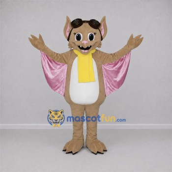 Custom Tan and Pink Aviator Bat Mascot Costume Adult Full Body Suit for Aviation Events Custom Tan and Pink Aviator Bat Mascot Costume Adult Full Body Suit for Aviation Events