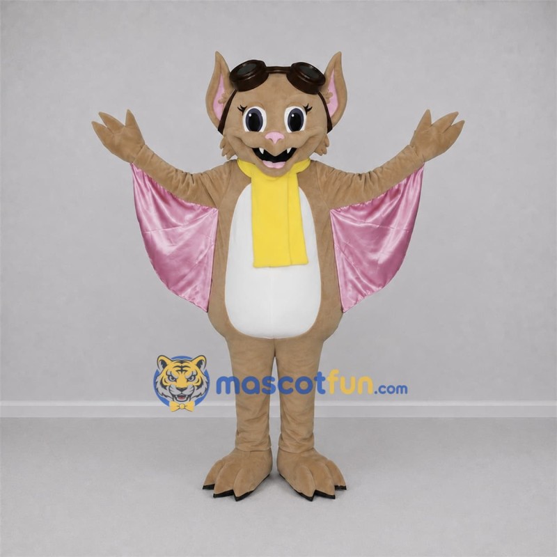 Custom Tan and Pink Aviator Bat Mascot Costume Adult Full Body Suit for Aviation Events Custom Tan and Pink Aviator Bat Mascot Costume Adult Full Body Suit for Aviation Events