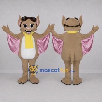 Custom Tan and Pink Aviator Bat Mascot Costume Adult Full Body Suit for Aviation Events