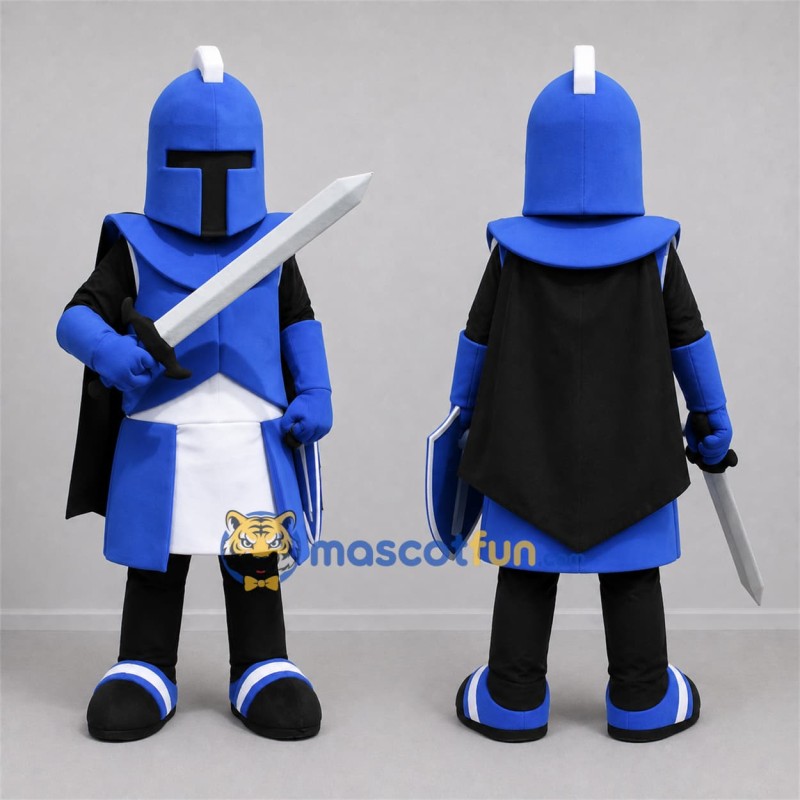 Custom Blue and Black Knight Mascot Costume Adult Full Body Suit for Medieval Events Custom Blue and Black Knight Mascot Costume Adult Full Body Suit for Medieval Events