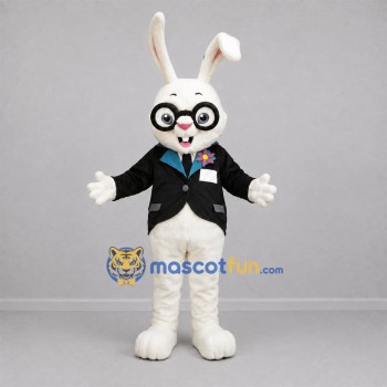 Custom White and Black Rabbit Mascot Costume Adult Full Body Suit for Storytelling Events Custom White and Black Rabbit Mascot Costume Adult Full Body Suit for Storytelling Events
