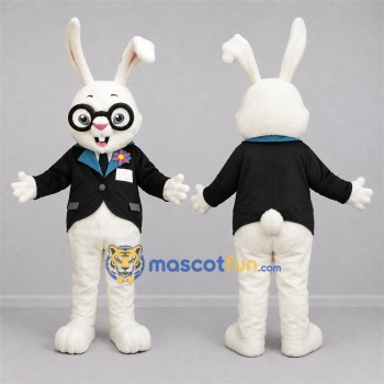 Custom White and Black Rabbit Mascot Costume Adult Full Body Suit for Storytelling Events