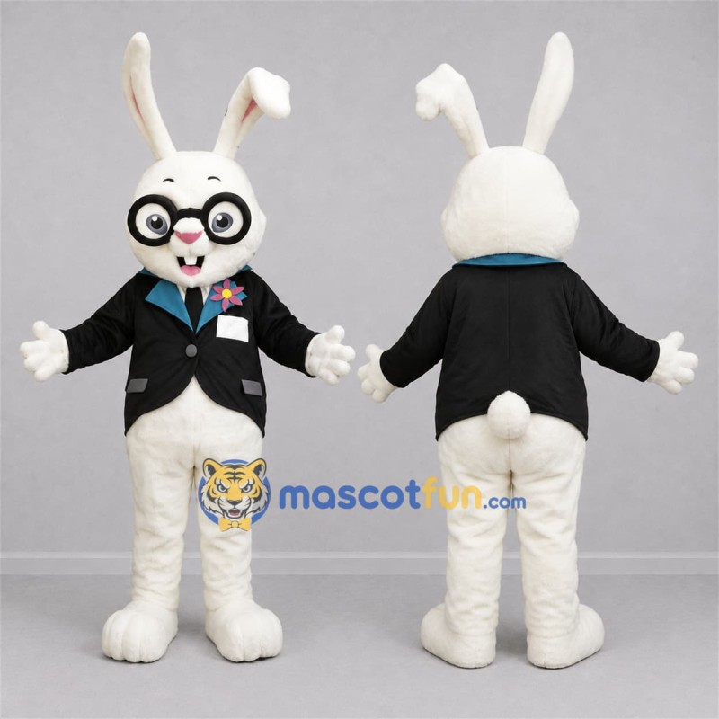 Custom White and Black Rabbit Mascot Costume Adult Full Body Suit for Storytelling Events Custom White and Black Rabbit Mascot Costume Adult Full Body Suit for Storytelling Events